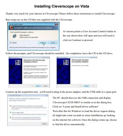 Cleverscope Installation on Windows Vista