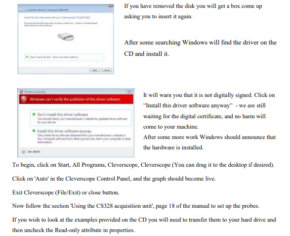 Cleverscope Installation on Windows Vista