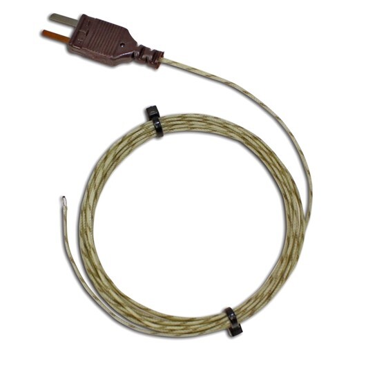 Thermocouple type T, exposed tip, fiberglass insulated, 2 m